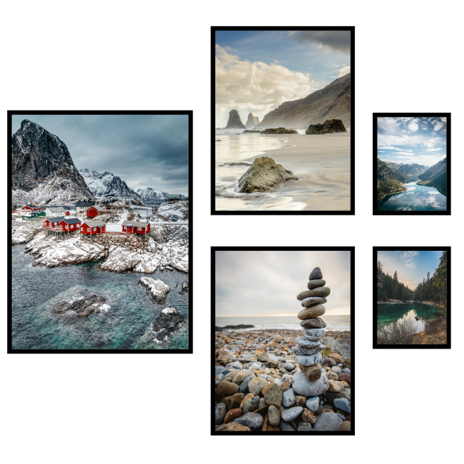 norwegia kamienie plaża góry plakaty krajobraz