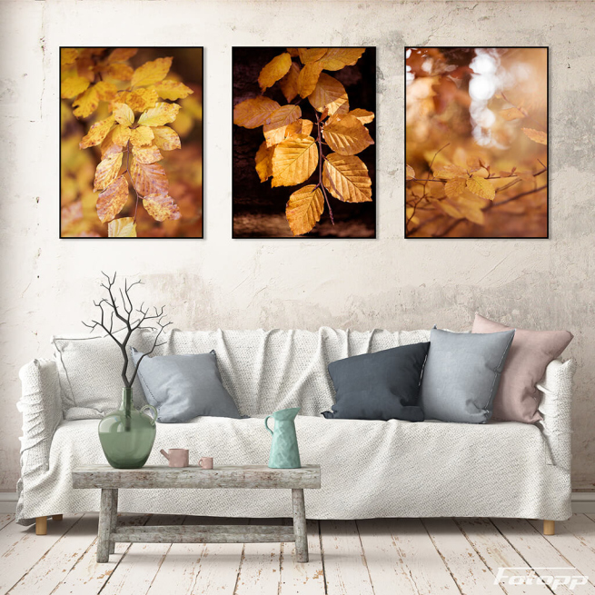 Tryptyk jesień liście plakaty do mieszkania