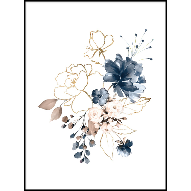 tryptyk grafika niebieskie kwiaty