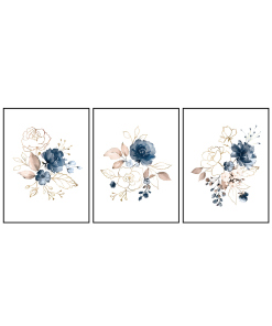 tryptyk grafika niebieskie kwiaty