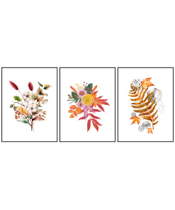 Kwiaty tryptyk grafika jesienne plakaty