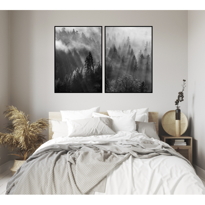 Las mgła czarno biały plakat