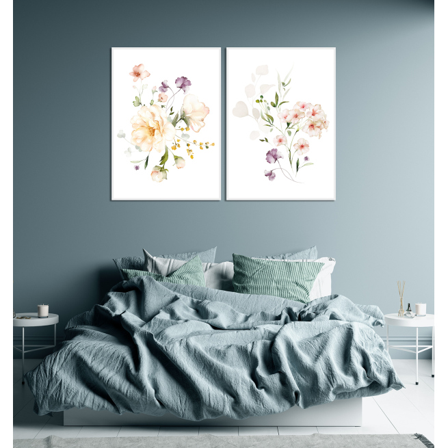 Artystyczny plakat z abstrakcyjnymi kwiatami, Kolorowy bukiet kwiatów złożony z różnych odmian