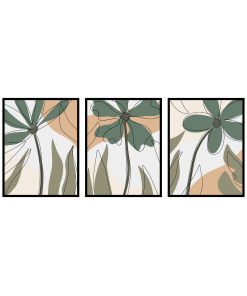 Grafiki kolorowe rośliny tryptyk do salonu nowoczesne wzory